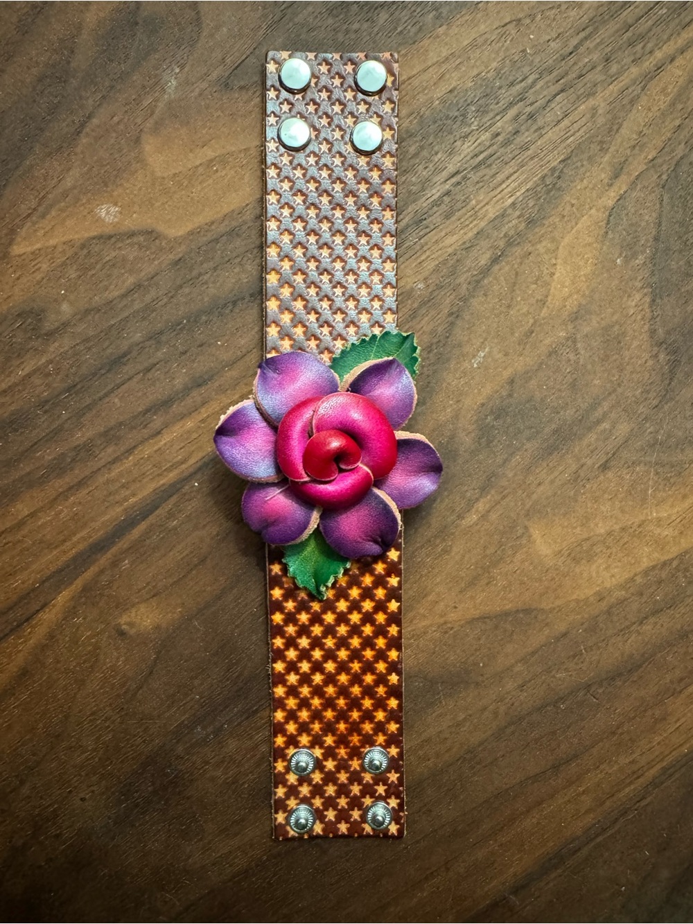 Wide Flower Snap Cuff Bracelet